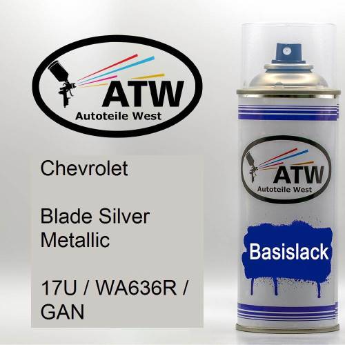 Chevrolet, Blade Silver Metallic, 17U / WA636R / GAN: 400ml Sprühdose, von ATW Autoteile West.